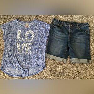 Faded Glory 14 Bermuda Jeans Shorts Stretch No Boundaries XL Top Outfit Lot Set